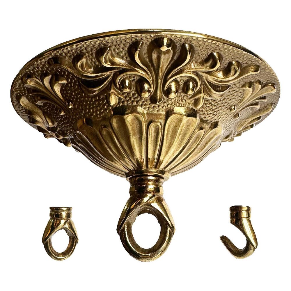 5.5" Dia Brass Light Canopy Kit with Hooks, Chandelier Parts, Mounting Hardware